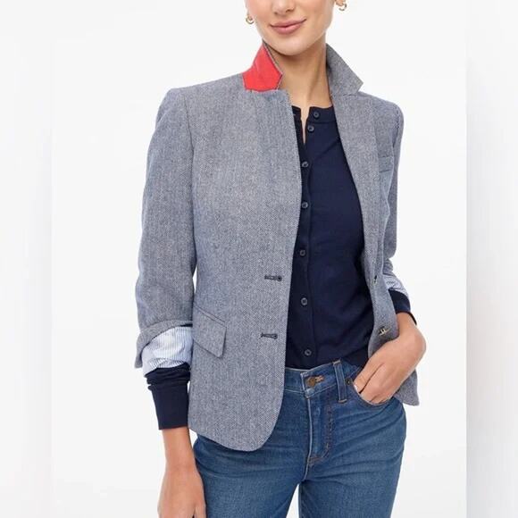 J.Crew Factory Herringbone Wool-blend Schoolboy Blue Blazer Size 18 - Picture 1 of 16